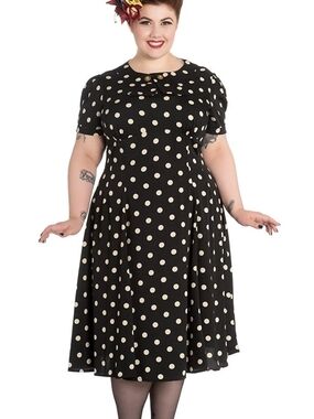Hell Bunny Black Midi Dress with Cream Polka Dots